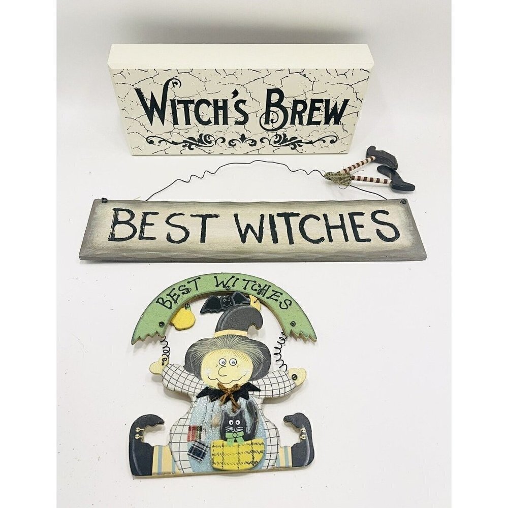 Lot of 3 Witch Wall Decor Halloween Wooden Signs  Best Witches Witch’s Brew